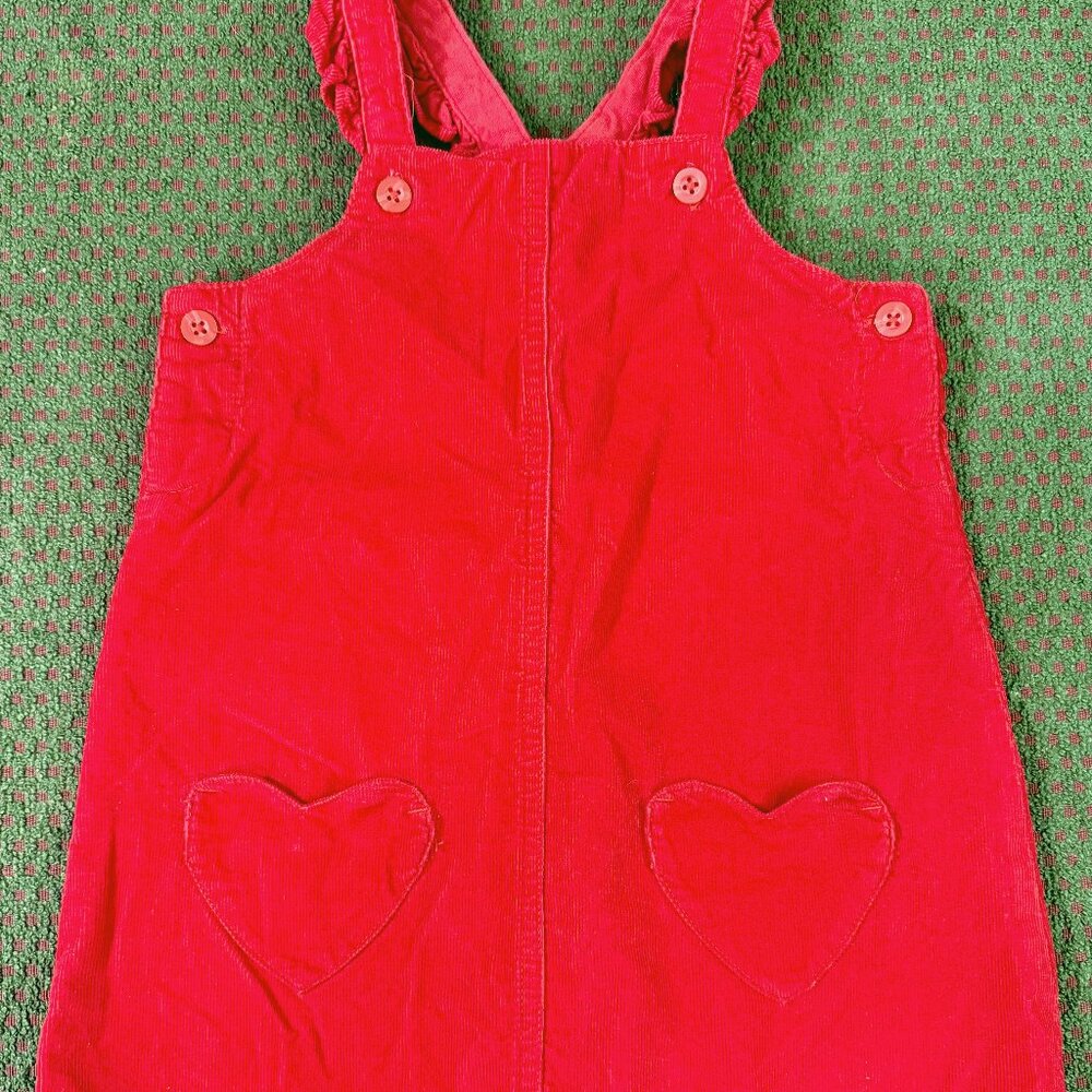 Carter's Girls 24M Red Corduroy Jumper Overall Dress Heart Pockets Fall - Picture 1 of 5
